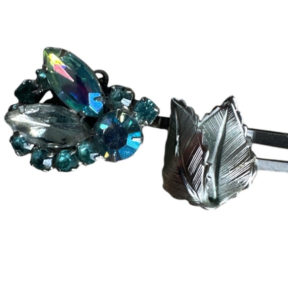 Handmade Blue and Silver Hair Pin Set Vintage Jewelry Repurposed - Picture 2 of 4